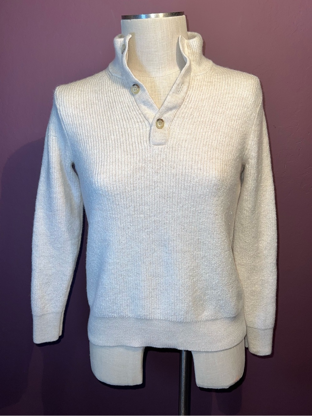 🤍Vineyard Vines Merino Wool Cream Button-Neck Turtleneck Sweater